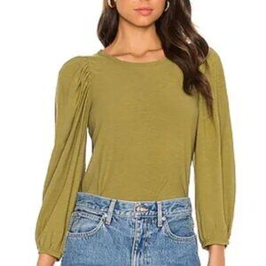Nation LTD Balloon Sleeve Pima Cotton Top In Olive